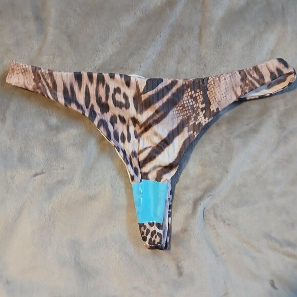 Asos Design Women's  Leopard M&M Rib High Leg Thong Size 4 - Picture 1 of 5